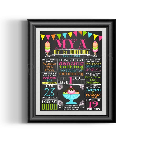 Ice Cream Chalkboard Birthday or School Year Sign | Digital DIY Printable | Summertime | Poster | Many Size Choices