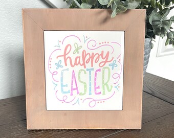 Happy Easter Tile Sign Decor | Easter | Wood Home Decor| Choose Your Frame Color | Tiered Tray Decor | Free Shipping