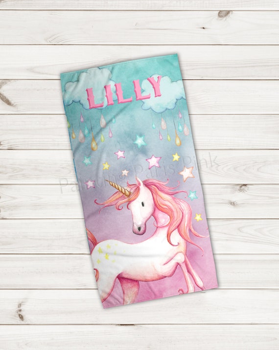 Beach Towel | Unicorn Watercolor Personalized | Extra Large 30x60 | Ultra-Soft Sheared Microfiber | Summer | Gift | Little Girl Il_570xn