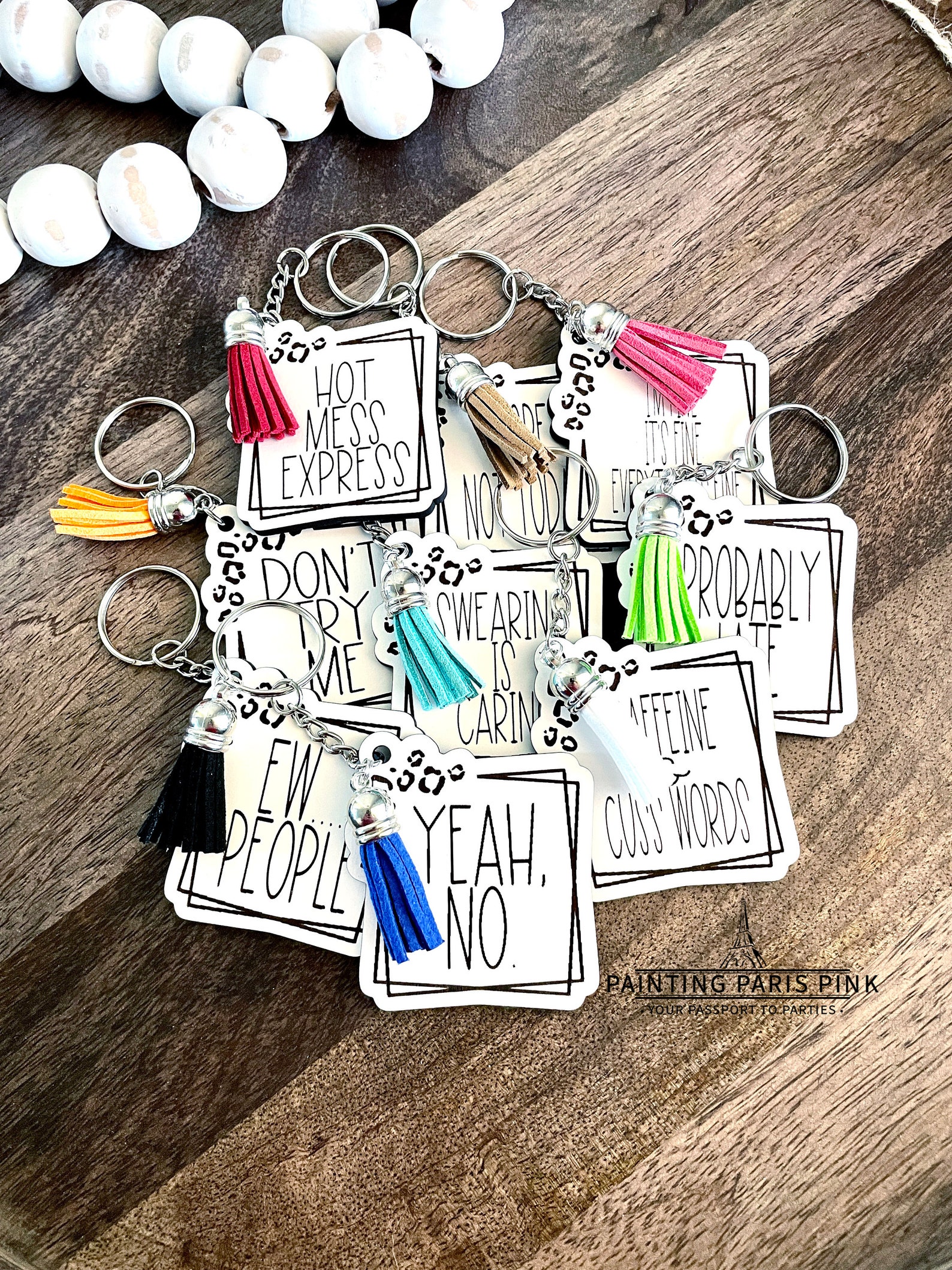 Leopard Sarcastic Keychain With Tassel Engraved Wooden Disc Etsy