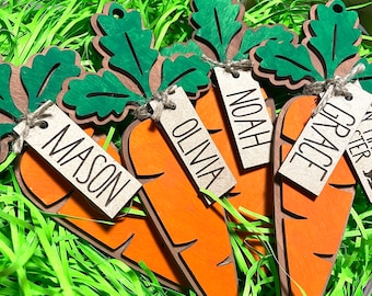 Personalized Carrot Easter Basket Tag  | Engraved Wood | Easter Bunny | Holiday | Carrots | My First Easter