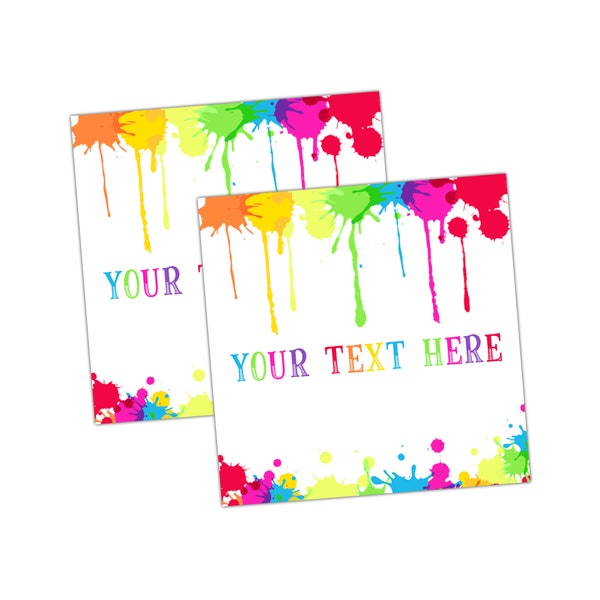 Art Party Paint Splatter 5x5 Labels | Bearbeitbar und druckbar | Sofortdownload | | Künstler | Malparty