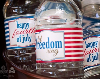 Freedom 4th of July Water Bottle Labels | Printable | Instant Download | Let Freedom Ring | Stars | Stripes