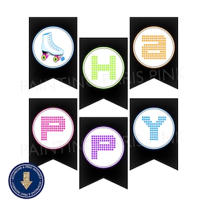 Neon Roller Skating Happy Birthday Banner | 80&#39;s | Retro | Printable | Instant Download