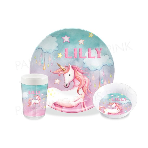 Unicorn Watercolor Melamine Dinnerware | Personalized | Customized | Buy 1 Piece or as a Mix & Match Set | Magical Il_570xn