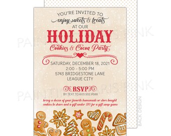 Weihnachtskekse und Kakaoparty Einladung | Druckbare ODER professionell gedruckte | 5x7 | Lebkuchen