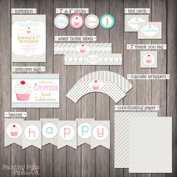 Little Cupcake MINI Printable Party Collection (partial instant download) | 1st Birthday | Sweet Celebration Il_570xn