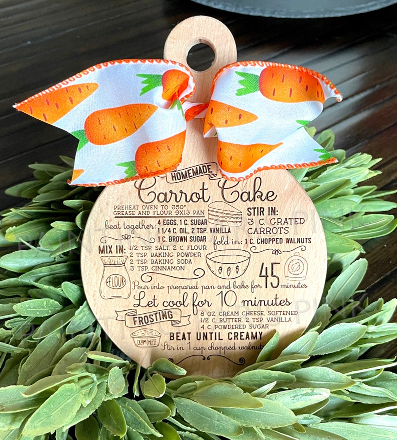 MINI Round Charcuterie Cutting Board Decor Kitchen Tiered Tray Decor Carrot Cake Recipe Easter Spring Bunny image 3