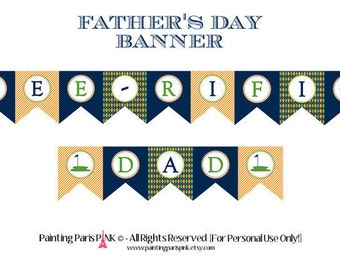 Father's Day 'Tee-riffic Dad' Printable Banner | Instant Download | Preppy Argyle | Stripes | Golf