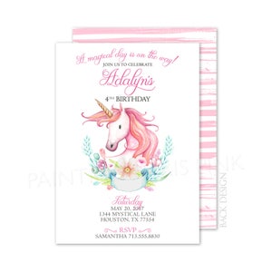 Invito alla festa con unicorno in acquerello / stampabile o stampato professionalmente / 5x7 / magico