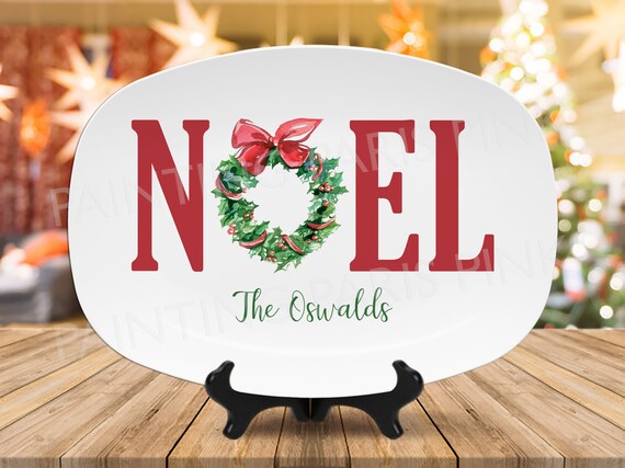 NOEL Watercolor Wreath Personalized Serving Platter | Holiday | Food | Christmas | Custom Il_570xn