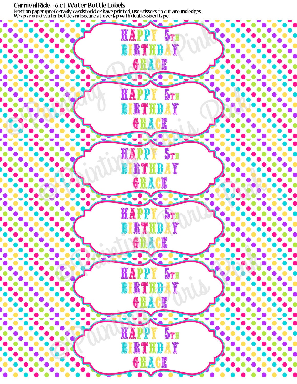 Printable Water Bottle Labels Carnival Ride Party Collection - Etsy