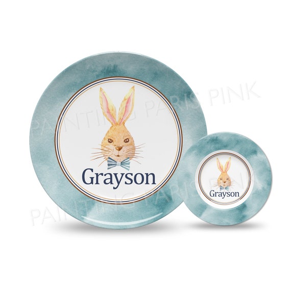 Watercolor Bunny Personalized 10" Plate, Bowl or 2 Piece Set | Customized | Easter | Bowtie Il_570xn
