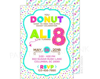 Donut Sprinkles Birthday Party Invitation | Printable OR Professionally Printed | 5x7