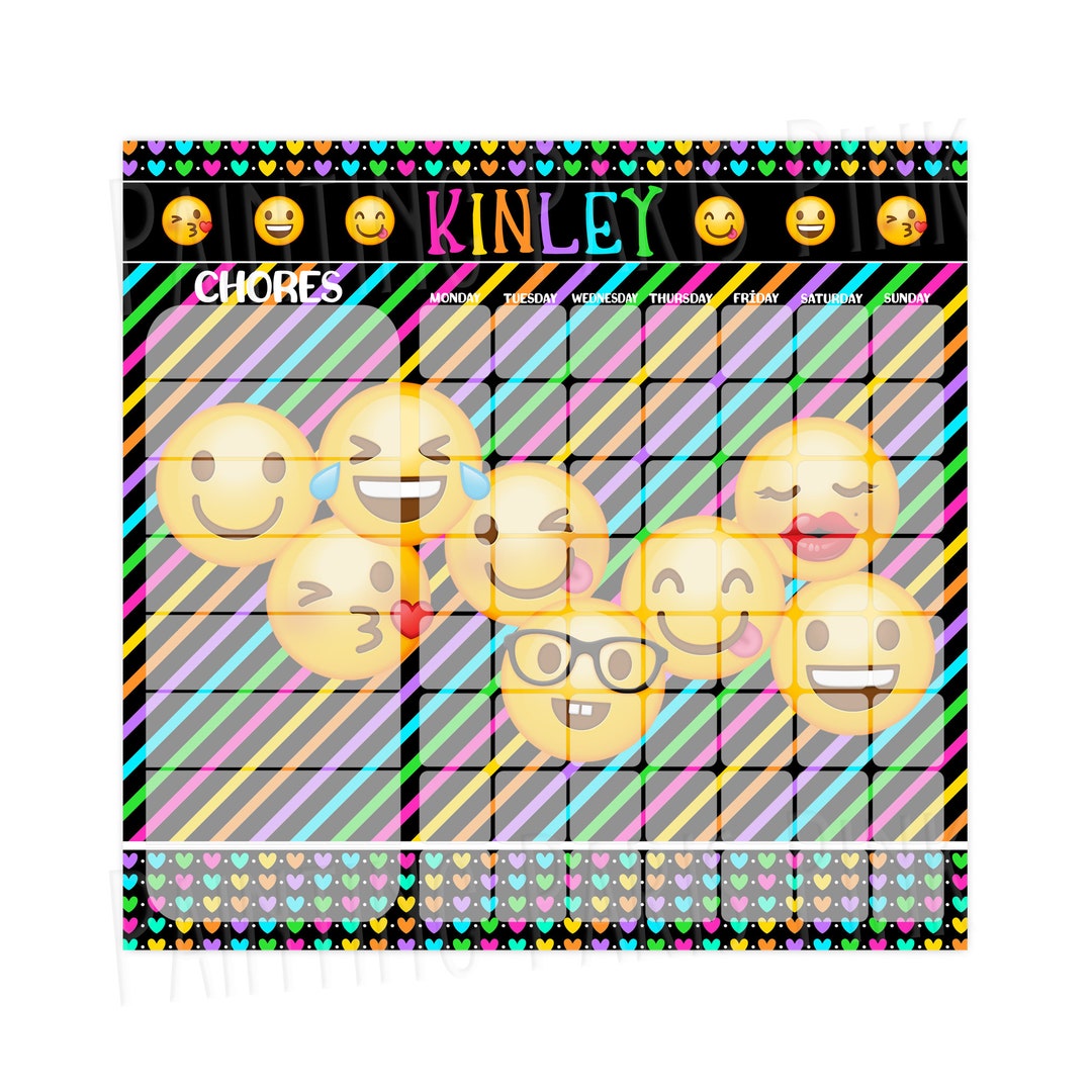 Emoji Fun Personalized Dry Erase Chore Chart Custom With 5-7 - Etsy