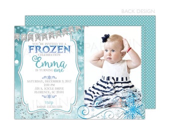 Snowy Frozen Winter Invitation |  Printable OR Professionally Printed | 5x7 | Customized | Snowflakes