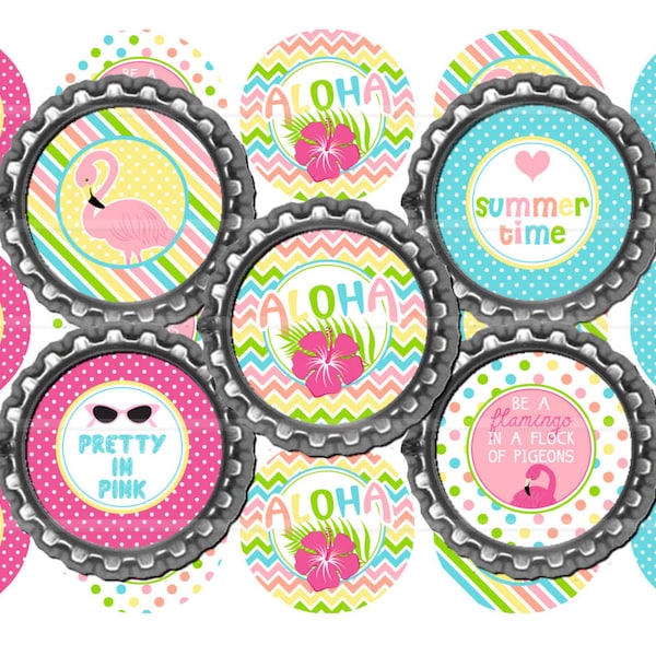 Summertime Flamingo 1" Bottle Cap Image 4"x6" Digital Collage Sheet Instant Download