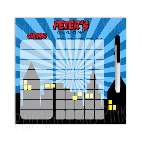 Superhero Personalized Dry Erase Chore Chart Custom with 57 Days of