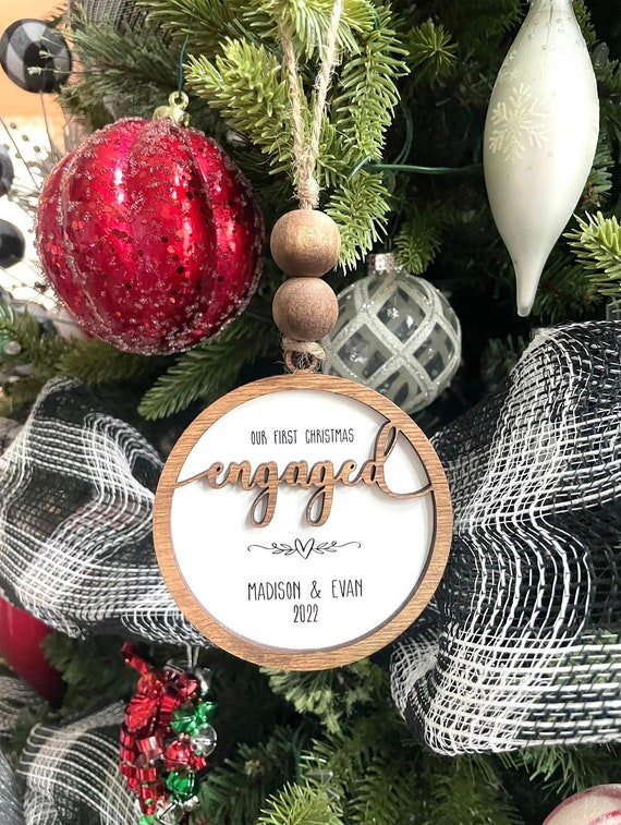 Engaged or Married Wooden Engraved Ornament | Wedding | Marriage | Personalized | Free Shipping Il_570xn