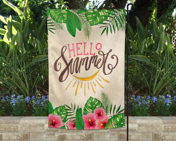 Hello Summer Garden Flag | Outdoor Decor | Many Sizes | Customized | Hibiscus | Aloha | Tropical | FREE SHIPPING Il_570xn