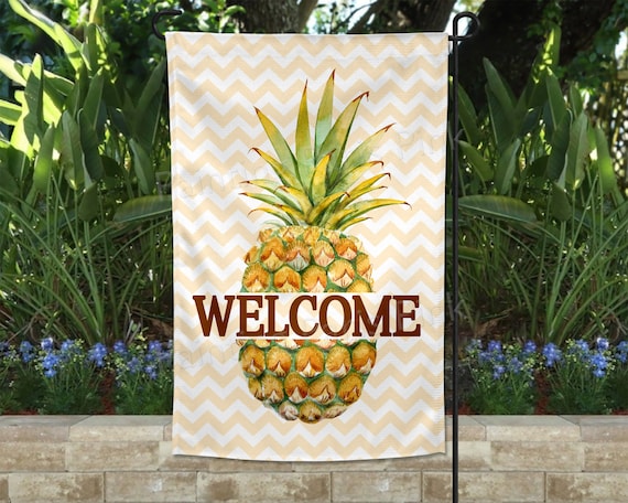 Watercolor Pineapple Chevron Welcome Garden Flag | Outdoor Decor | Many Sizes | Customized | Tropical | FREE SHIPPING Il_570xn
