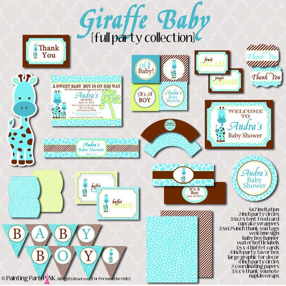 Items similar to Giraffe Baby Shower - FULL Printable Party Collection ...