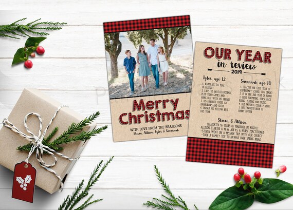 Buffalo Plaid Year In Review Photo Card | Family | Christmas | Holiday | Printable OR Professionally Printed | 5x7 Il_570xn