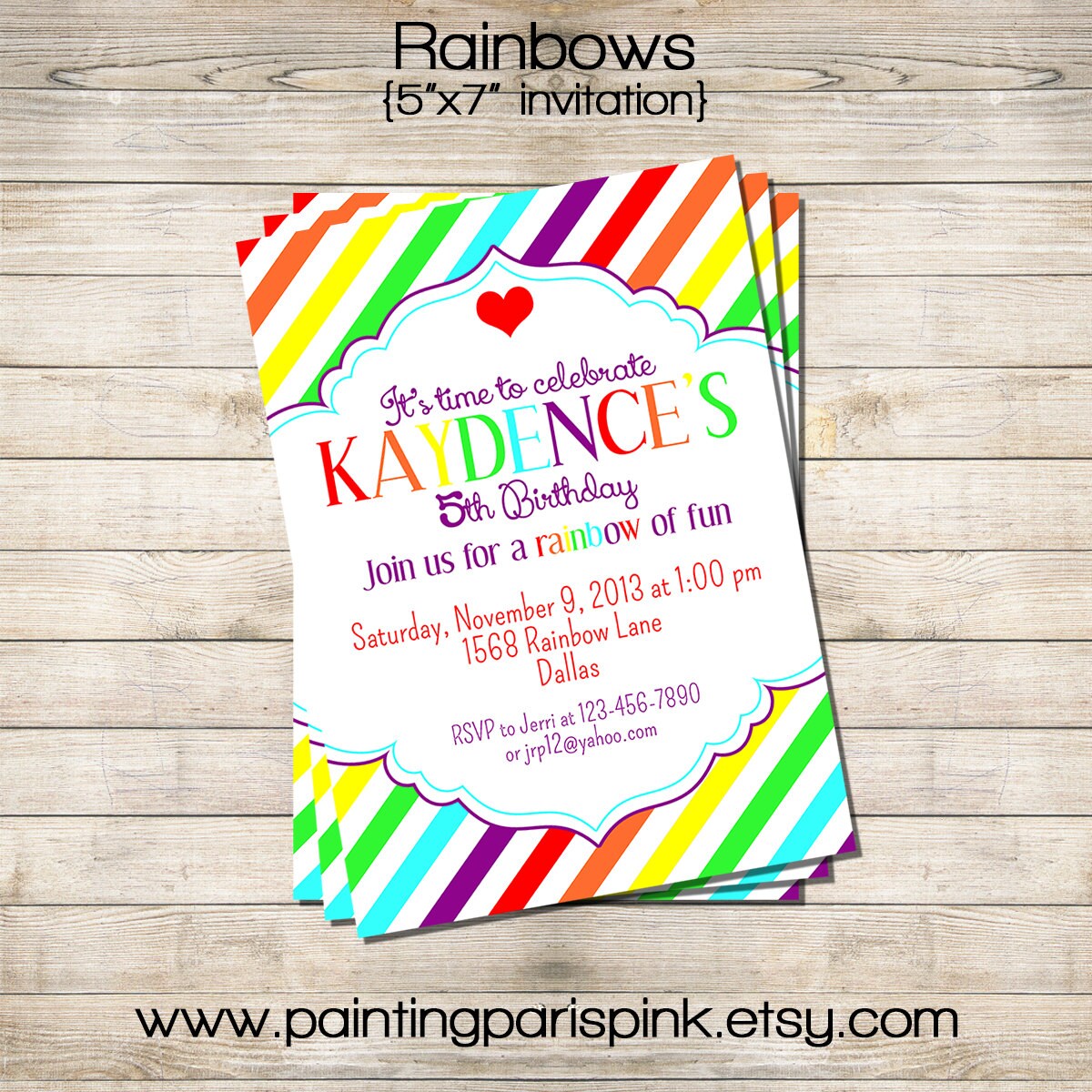 5 x 7 Invitation Printable Rainbows & Hearts Etsy