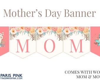 Mother's Day Banner | Printable | Instant Download | Floral | Flowers | Mom