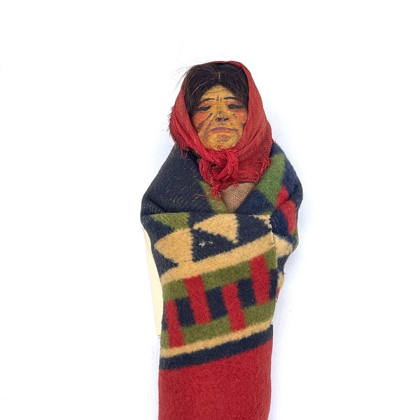 Vintage Skookum Style Mary Francis Woods Doll - Female with Wool Blanket - M. F. Woods Indian Doll - Native American 1910s 1920s - Case/004