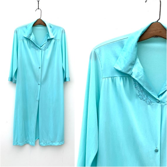 Vintage Nightie Vanity Fair Satin Robe Turquoise … - image 1