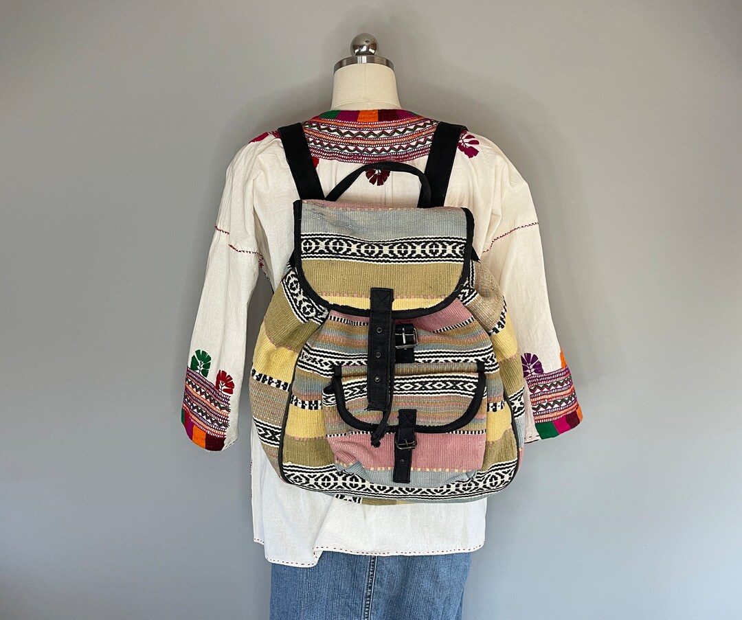Large Vintage Backpack 90s Woven Cotton Colorful Boho Hippie - Etsy