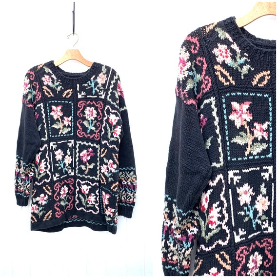 Vintage 80's Sweater XL 90's Sweater Slouchy Over… - image 1