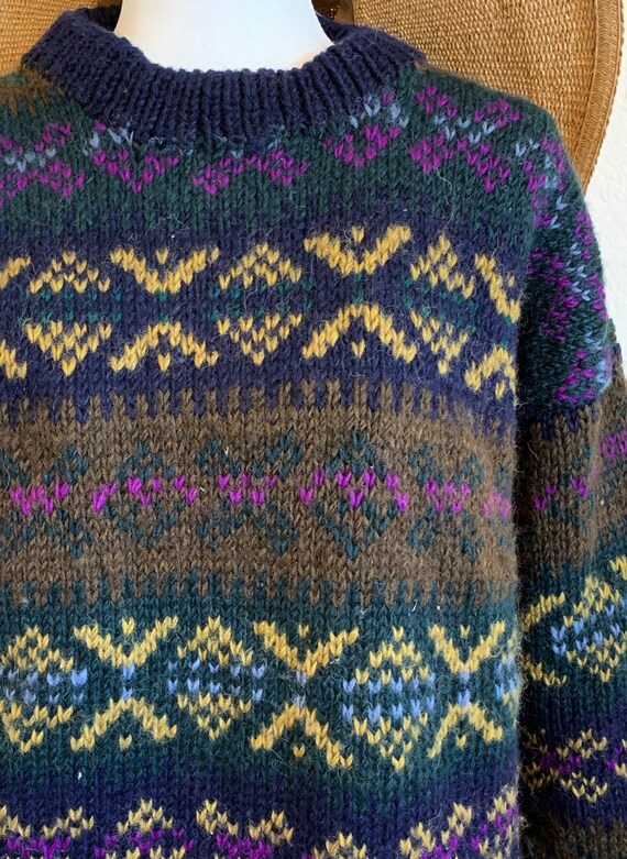 Vintage 80s Sweater Thick Wool Knit Made in Nepal 