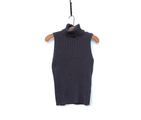Vintage 90s Sweater Sleeveless Turtleneck Dark Gra