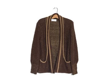 Vintage 80's Sweater Slouchy Sweater Small Brown Boho 80's Cardigan Small Hippie Sweater S Minimalist Oversized Sweater Curly Knit Sweater A
