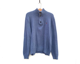 Vintage Polo Ralph Lauren Sweater Blue Button up Neck Slouchy Oversized - Medium Large - [05]