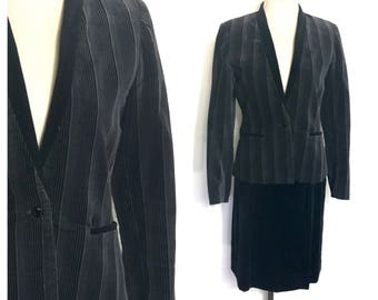 Vintage 70's Skirt Suit Womens Suit Wiggle Skirt 70's Blazer Women's Jacket and Skirt Set Velvet Jacket Velvet Skirt Sterling Cooper [02]