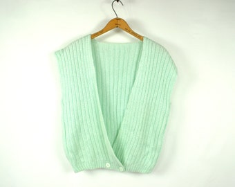Vintage Sweater Vest Large 80's Sweater XL 70's Sweater Slouchy Sweater Sleeveless Sweater Vintage Mint Green Sweater Preppy Sweater Vest H1