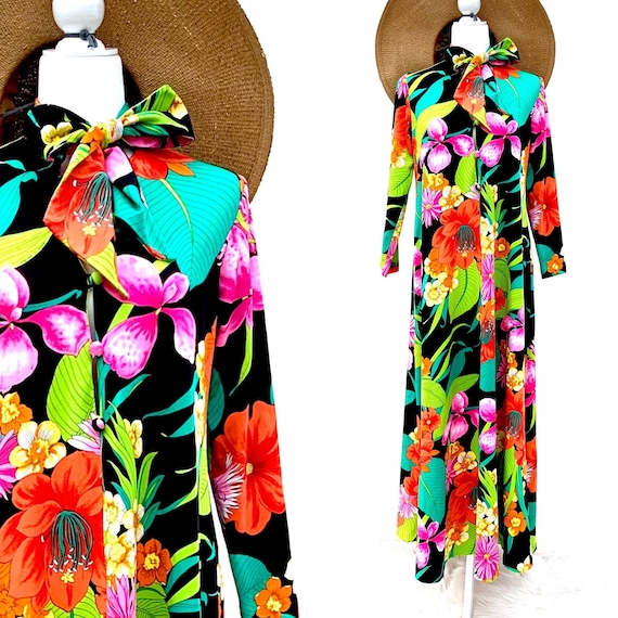 Vintage Waltah Clarke Hawaiian Dress Long Maxi Sty