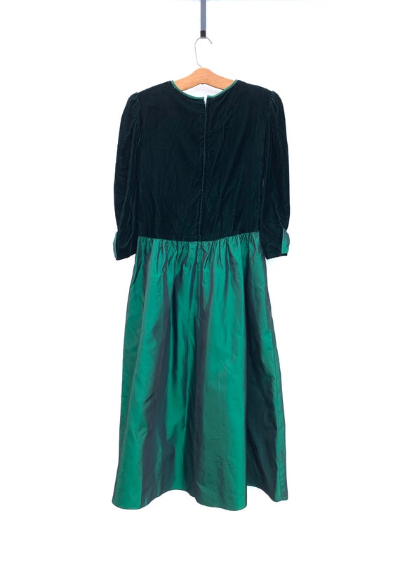 Vintage 80s Dress Emerald Green Velvet and Taffet… - image 6