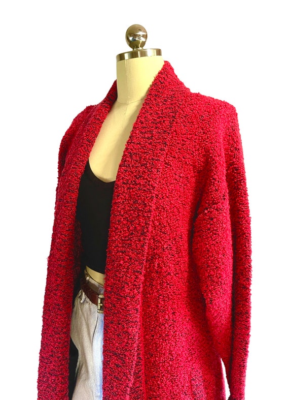 Vintage 80s Sweater Long Slouchy Red and Black Bo… - image 5