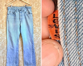 Vintage Levi’s Jeans Orange Tab 70s 80s 33 x 32 Bootcut Faded Light Wash High Waist Rise Made in USA 40517 Medium Boho Hippie Denim [0001]