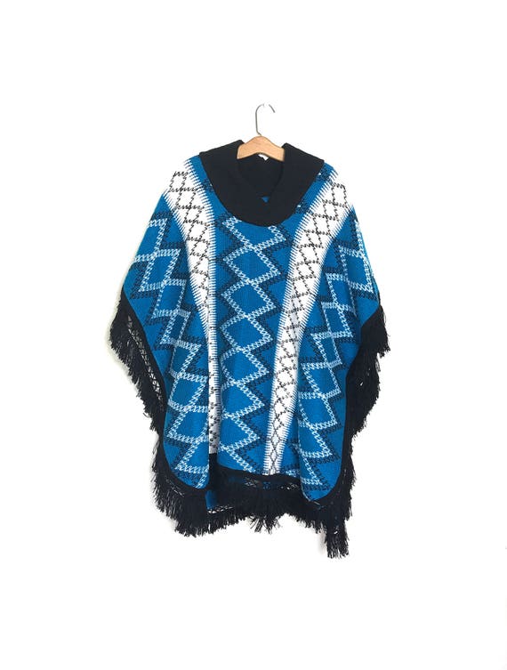 Vintage Cape Blanket Cape Mexican Poncho Cotton S… - image 1