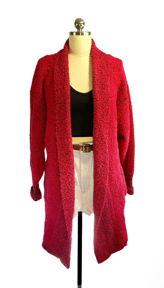 Vintage 80s Sweater Long Slouchy Red and Black Bo… - image 2