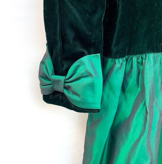 Vintage 80s Dress Emerald Green Velvet and Taffet… - image 4