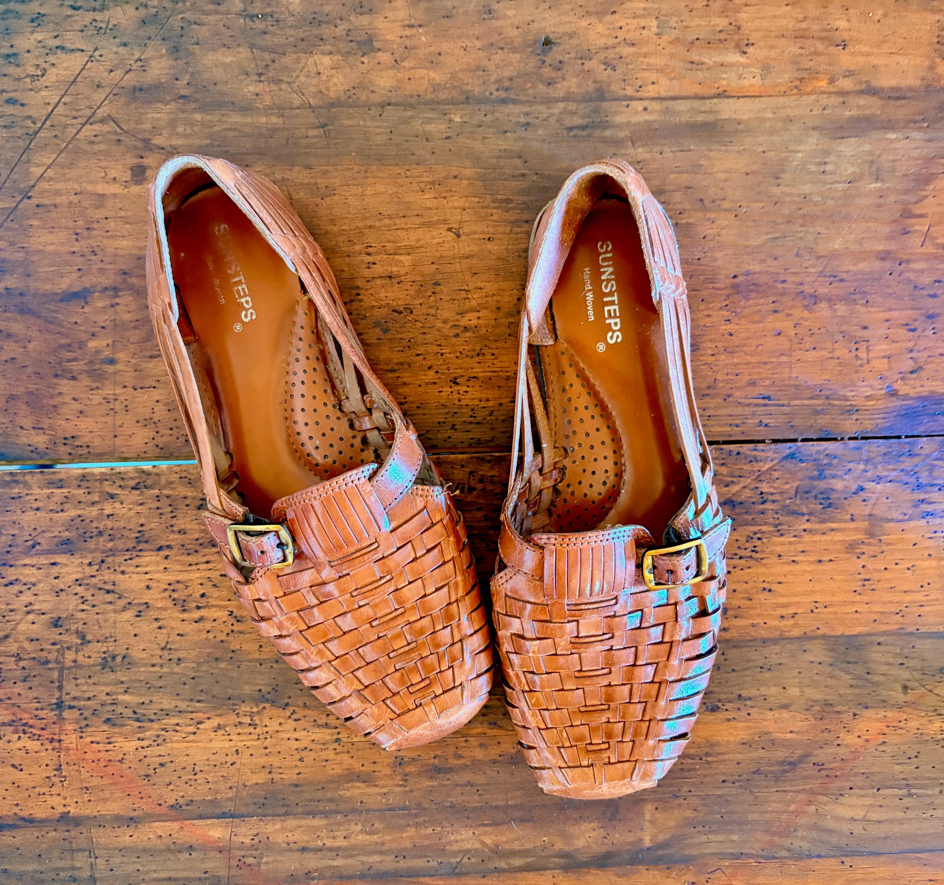 Sunsteps Hand Woven Brown Leather Slip On Huaraches Sandals Shoes Sunsteps Sandals Mens Size 9 Huarache Brown Leather Hand  main image 2
