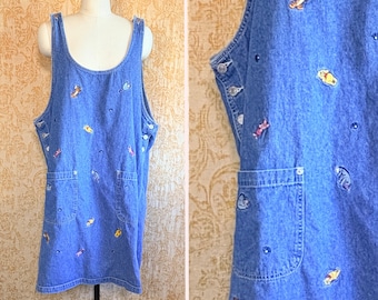 ヴィンテージ90年代ジャンパードレスXXL | ディズニーくまのプーさんディズニー服 | ショートデニムドレス | ピグレット、イーヨー、ティガー