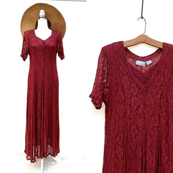Vintage 90s Dress by Starina Burgundy Lace Maxi St