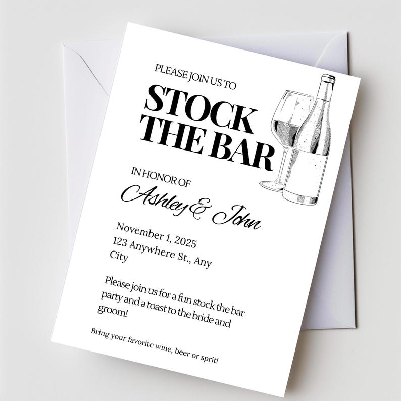 Minimalist Stock the Bar Party Invitations Digital Download, Canva ...